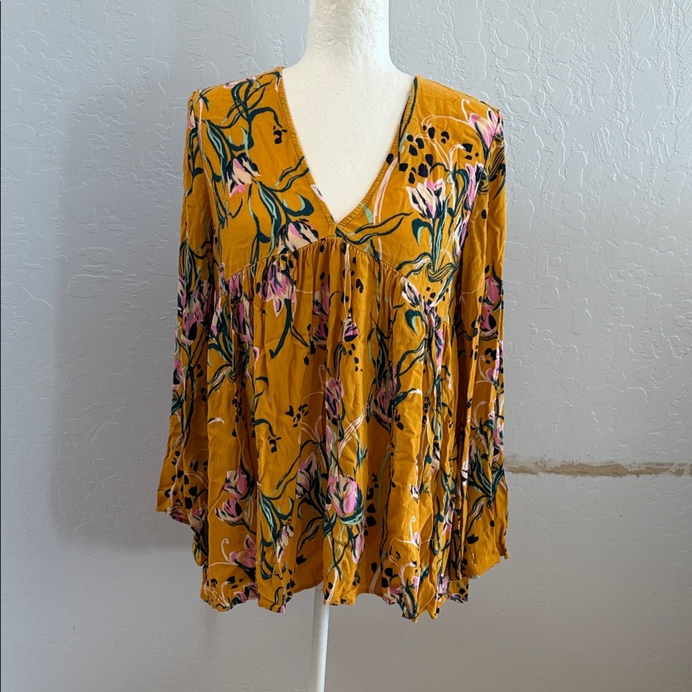 Free People Mustard Floral Long Sleeve Top
